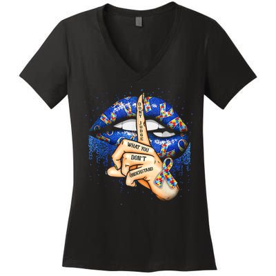 Don't Judge What You Don't Understand Autism Awareness Lips Women's V-Neck T-Shirt