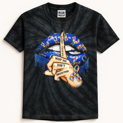 Don't Judge What You Don't Understand Autism Awareness Lips Kids Tie-Dye T-Shirt