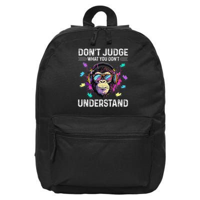 Dont Judge What You Dont Understand Autism Cute Gorilla 16 in Basic Backpack