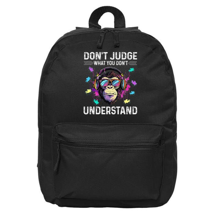 Dont Judge What You Dont Understand Autism Cute Gorilla 16 in Basic Backpack