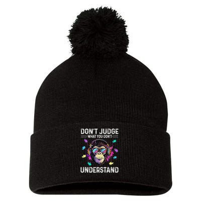 Dont Judge What You Dont Understand Autism Cute Gorilla Pom Pom 12in Knit Beanie