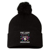Dont Judge What You Dont Understand Autism Cute Gorilla Pom Pom 12in Knit Beanie
