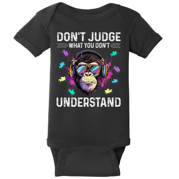 Dont Judge What You Dont Understand Autism Cute Gorilla Baby Bodysuit
