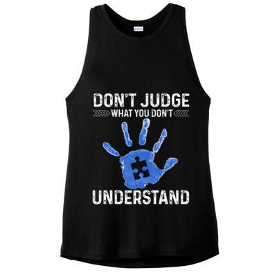 Dont Judge What You Dont Understand Autism Child Handprint Ladies PosiCharge Tri-Blend Wicking Tank