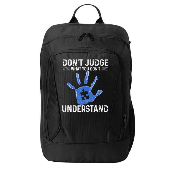 Dont Judge What You Dont Understand Autism Child Handprint City Backpack