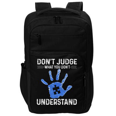 Dont Judge What You Dont Understand Autism Child Handprint Impact Tech Backpack