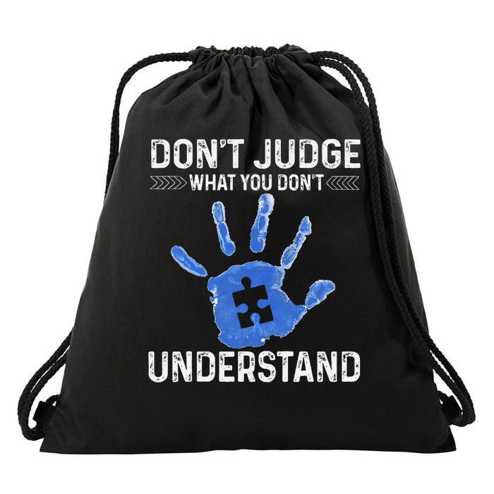 Dont Judge What You Dont Understand Autism Child Handprint Drawstring Bag