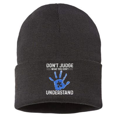 Dont Judge What You Dont Understand Autism Child Handprint Sustainable Knit Beanie
