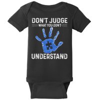 Dont Judge What You Dont Understand Autism Child Handprint Baby Bodysuit