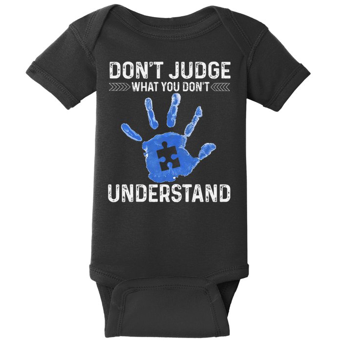 Dont Judge What You Dont Understand Autism Child Handprint Baby Bodysuit