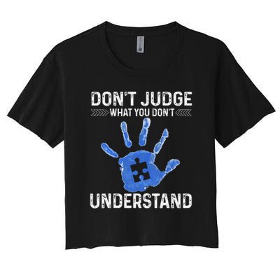 Dont Judge What You Dont Understand Autism Child Handprint Crop Top
