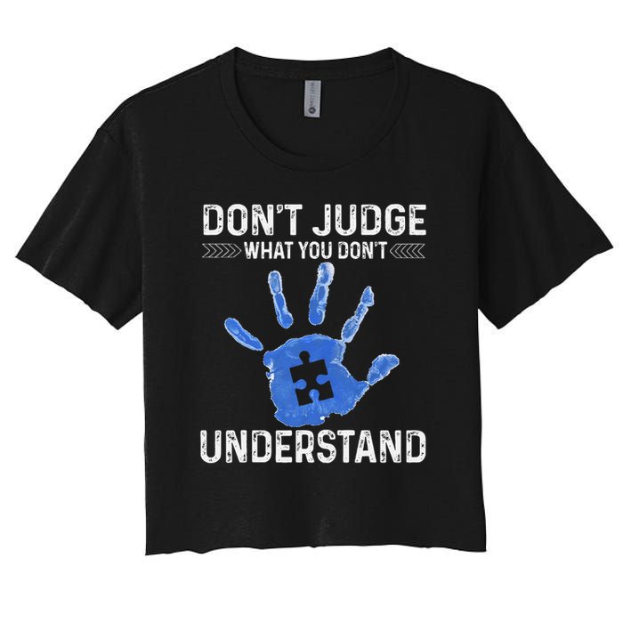 Dont Judge What You Dont Understand Autism Child Handprint Crop Top