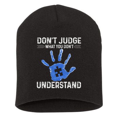 Dont Judge What You Dont Understand Autism Child Handprint Short Acrylic Beanie