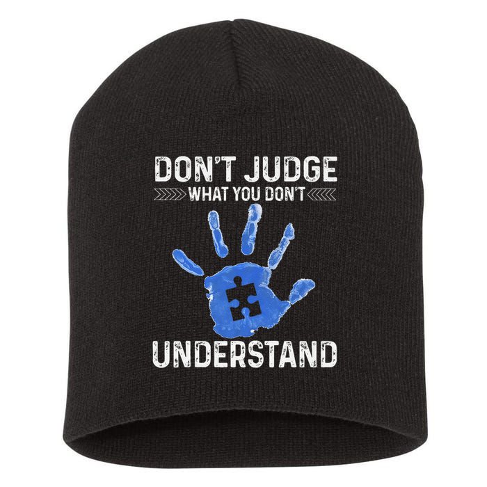 Dont Judge What You Dont Understand Autism Child Handprint Short Acrylic Beanie