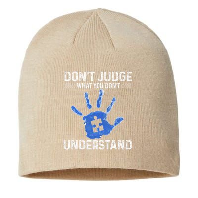 Dont Judge What You Dont Understand Autism Child Handprint Sustainable Beanie