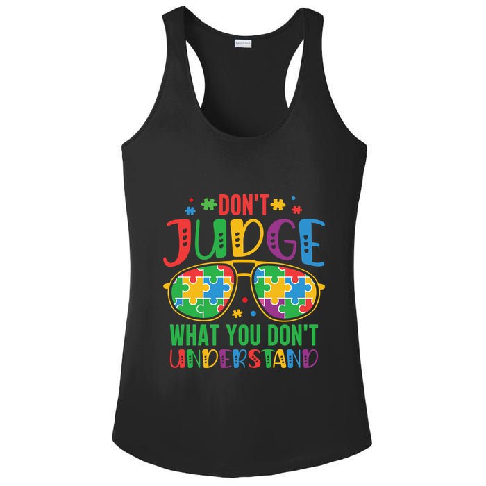 Don't Judge What You Don't' Understand Autism Awareness Month Ladies PosiCharge Competitor Racerback Tank