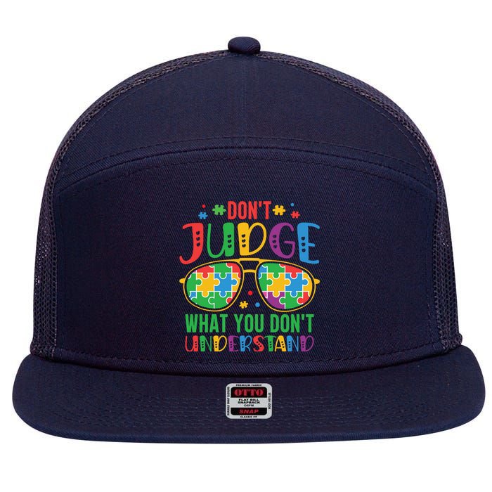 Don't Judge What You Don't' Understand Autism Awareness Month 7 Panel Mesh Trucker Snapback Hat