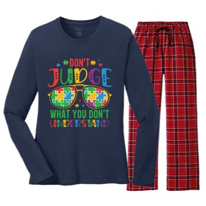 Don't Judge What You Don't' Understand Autism Awareness Month Women's Long Sleeve Flannel Pajama Set 