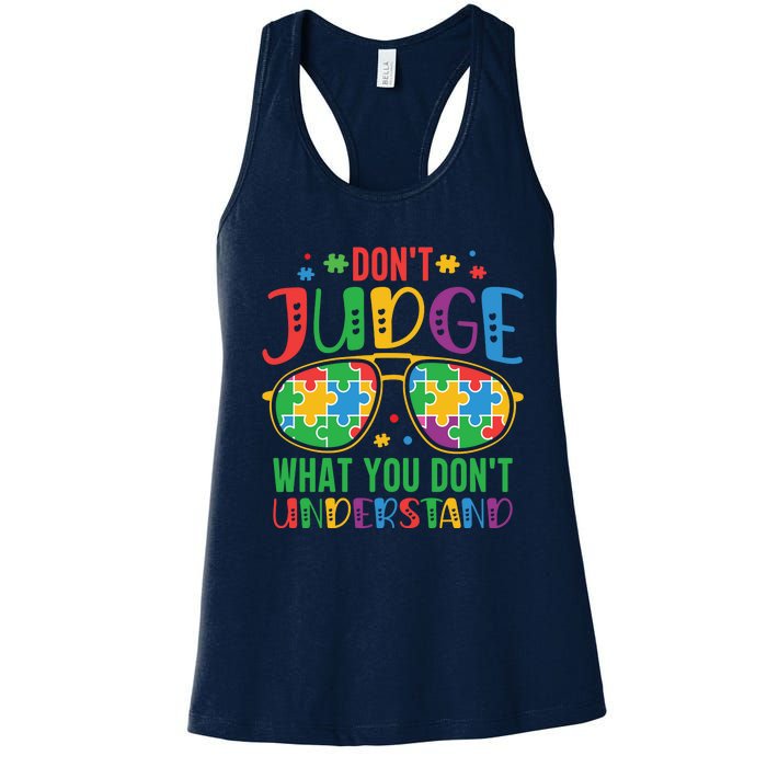 Don't Judge What You Don't' Understand Autism Awareness Month Women's Racerback Tank