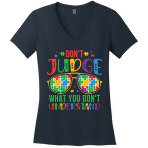 Don't Judge What You Don't' Understand Autism Awareness Month Women's V-Neck T-Shirt