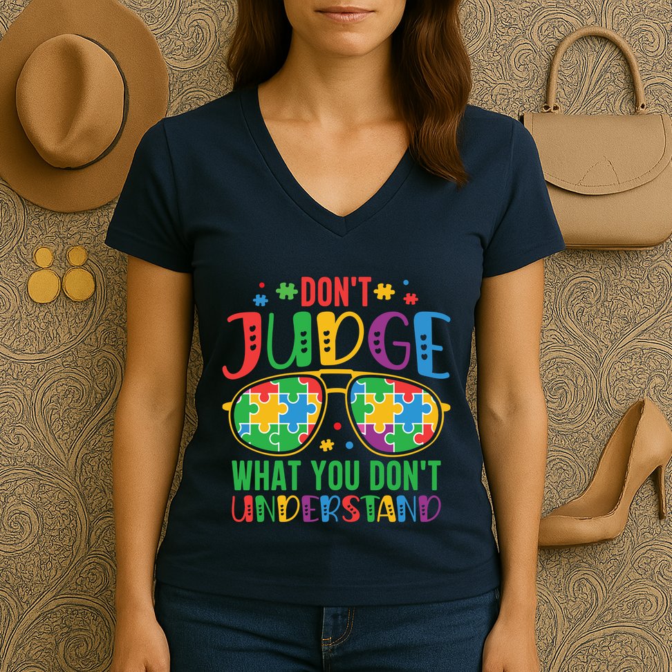 Don't Judge What You Don't' Understand Autism Awareness Month Women's V-Neck T-Shirt