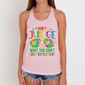 Don't Judge What You Don't' Understand Autism Awareness Month Women's Knotted Racerback Tank