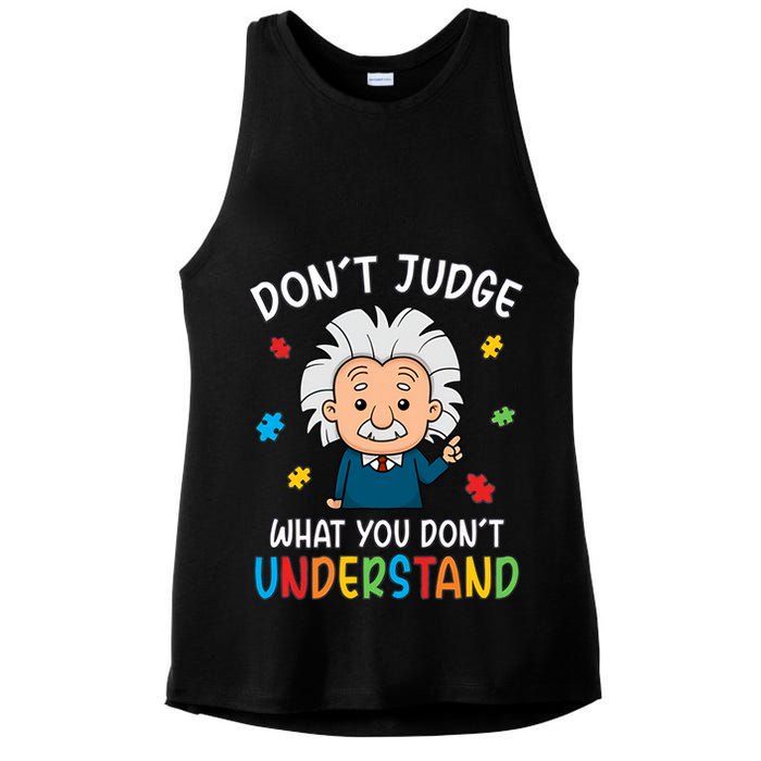 Don't Judge What You Don't Understand Autism Awareness Albert Einstein Ladies PosiCharge Tri-Blend Wicking Tank