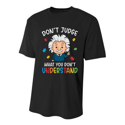 Don't Judge What You Don't Understand Autism Awareness Albert Einstein Youth Performance Sprint T-Shirt