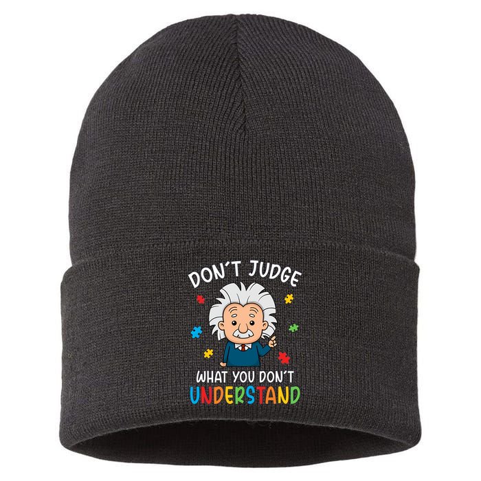 Don't Judge What You Don't Understand Autism Awareness Albert Einstein Sustainable Knit Beanie