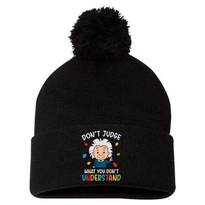 Don't Judge What You Don't Understand Autism Awareness Albert Einstein Pom Pom 12in Knit Beanie