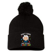 Don't Judge What You Don't Understand Autism Awareness Albert Einstein Pom Pom 12in Knit Beanie