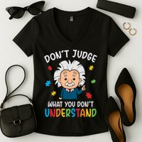 Don't Judge What You Don't Understand Autism Awareness Albert Einstein Women's V-Neck T-Shirt
