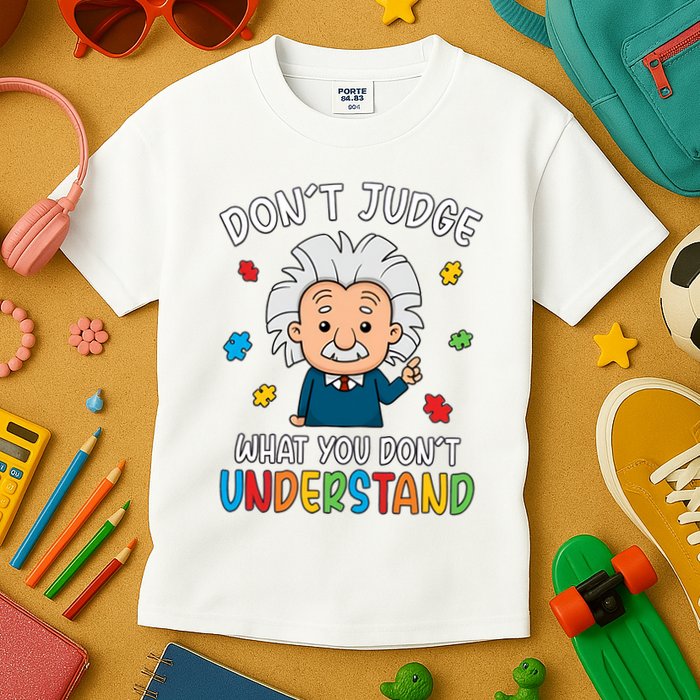 Don't Judge What You Don't Understand Autism Awareness Albert Einstein Kids T-Shirt