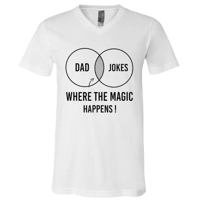 Dad jokes where the magic happens funny father's day V-Neck T-Shirt