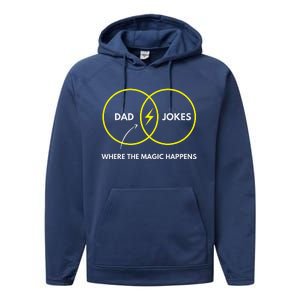 Dad Jokes Where The Magic Happens Funny Father Venn Diagram Performance Fleece Hoodie