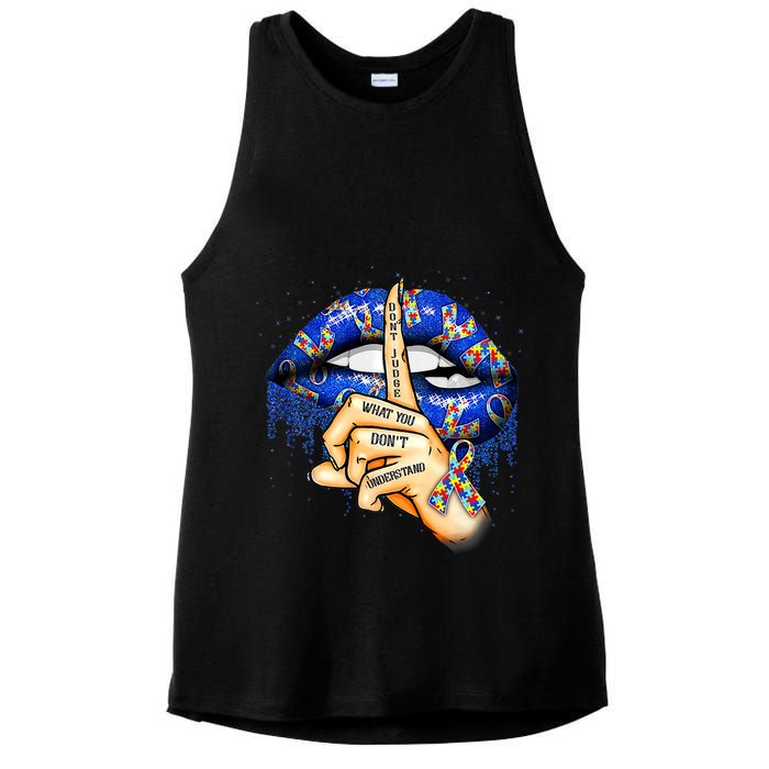 Don't Judge What You Don't Understand Autism Awareness Lips Ladies PosiCharge Tri-Blend Wicking Tank