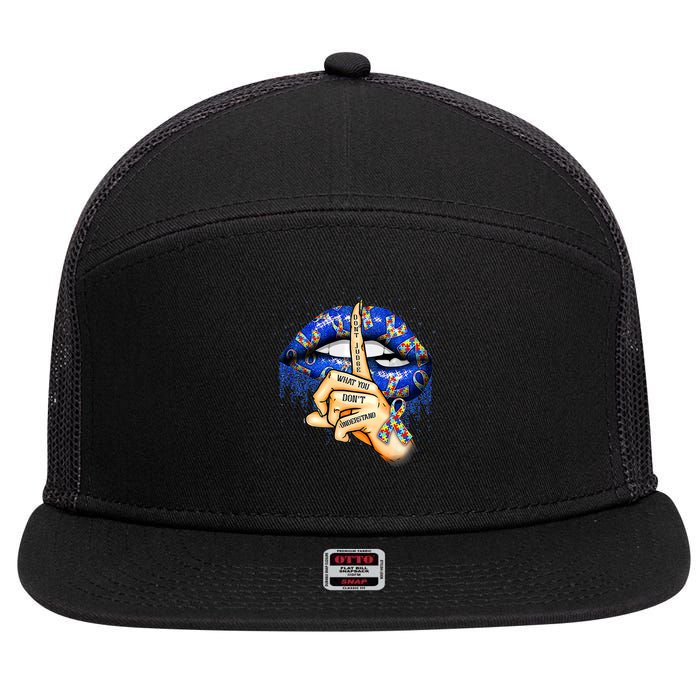 Don't Judge What You Don't Understand Autism Awareness Lips 7 Panel Mesh Trucker Snapback Hat