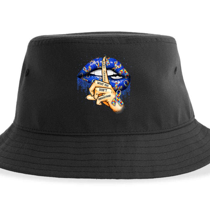 Don't Judge What You Don't Understand Autism Awareness Lips Sustainable Bucket Hat
