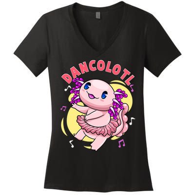 Dancolotl Kawaii Axolotl Dancing Axolotl Lover Ballet Dancer Women's V-Neck T-Shirt