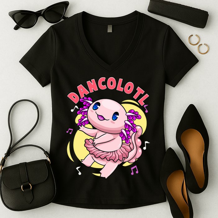 Dancolotl Kawaii Axolotl Dancing Axolotl Lover Ballet Dancer Women's V-Neck T-Shirt