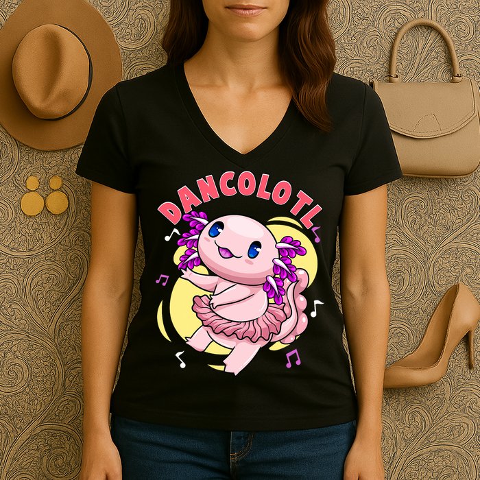 Dancolotl Kawaii Axolotl Dancing Axolotl Lover Ballet Dancer Women's V-Neck T-Shirt