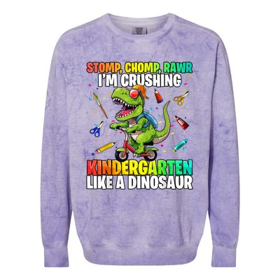 Dinosaur Kindergarten Back To School First Day Of School Boy Colorblast Crewneck Sweatshirt