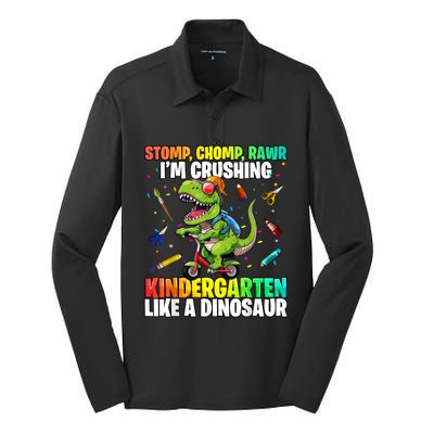 Dinosaur Kindergarten Back To School First Day Of School Boy Silk Touch Performance Long Sleeve Polo