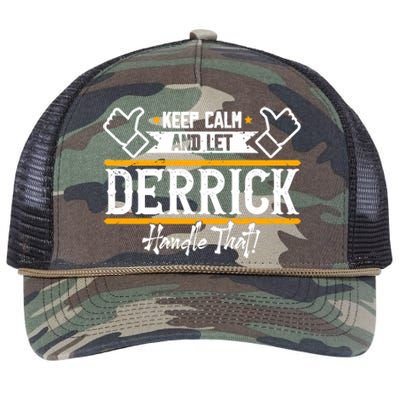 Derrick Keep Calm And Let Derrick Handle That Gift Retro Rope Trucker Hat Cap