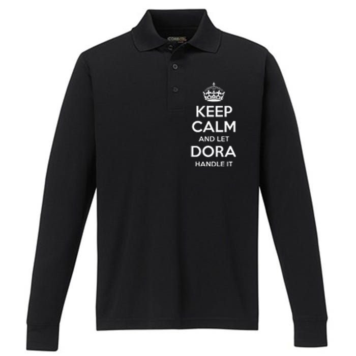 Dora Keep Calm Personalized Name Funny Birthday Gift Idea Performance Long Sleeve Polo