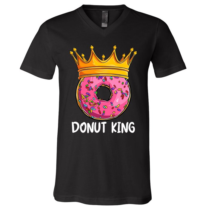 Donut King Doughnut Funny Donut Crown Sweet Baker V-Neck T-Shirt