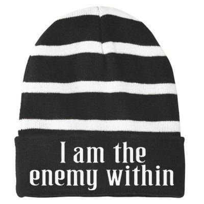 Democrat Kamala Harris Enemy Within Antitrump Left Wing Striped Beanie with Solid Band