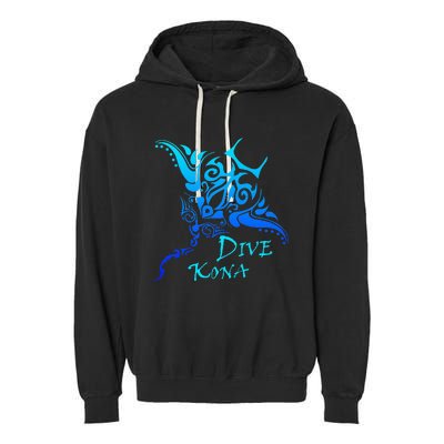 Dive Kona Hawaii Tribal Stingray Polynesian Tattoo Garment-Dyed Fleece Hoodie