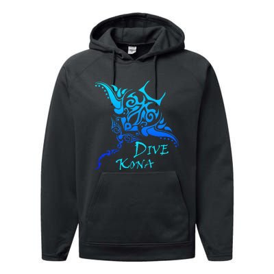 Dive Kona Hawaii Tribal Stingray Polynesian Tattoo Performance Fleece Hoodie