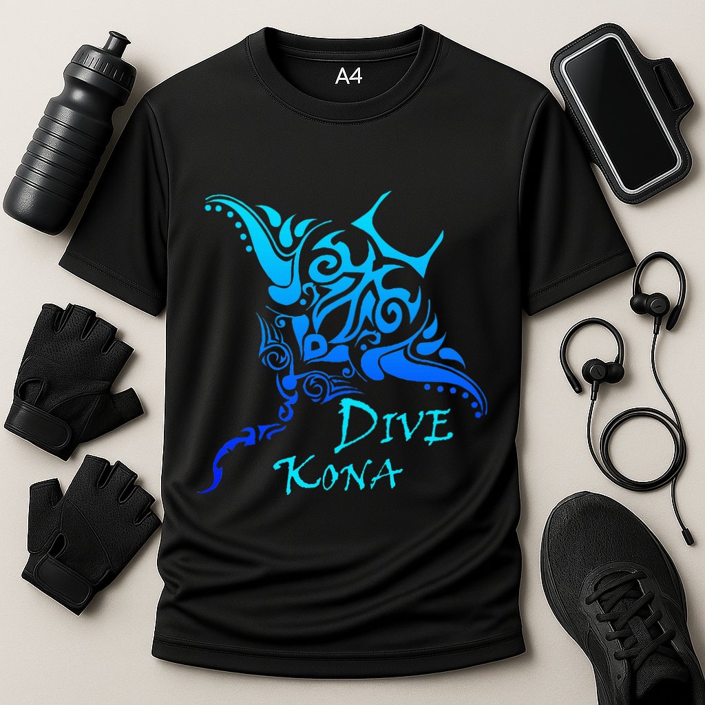 Dive Kona Hawaii Tribal Stingray Polynesian Tattoo Cooling Performance Crew T-Shirt
